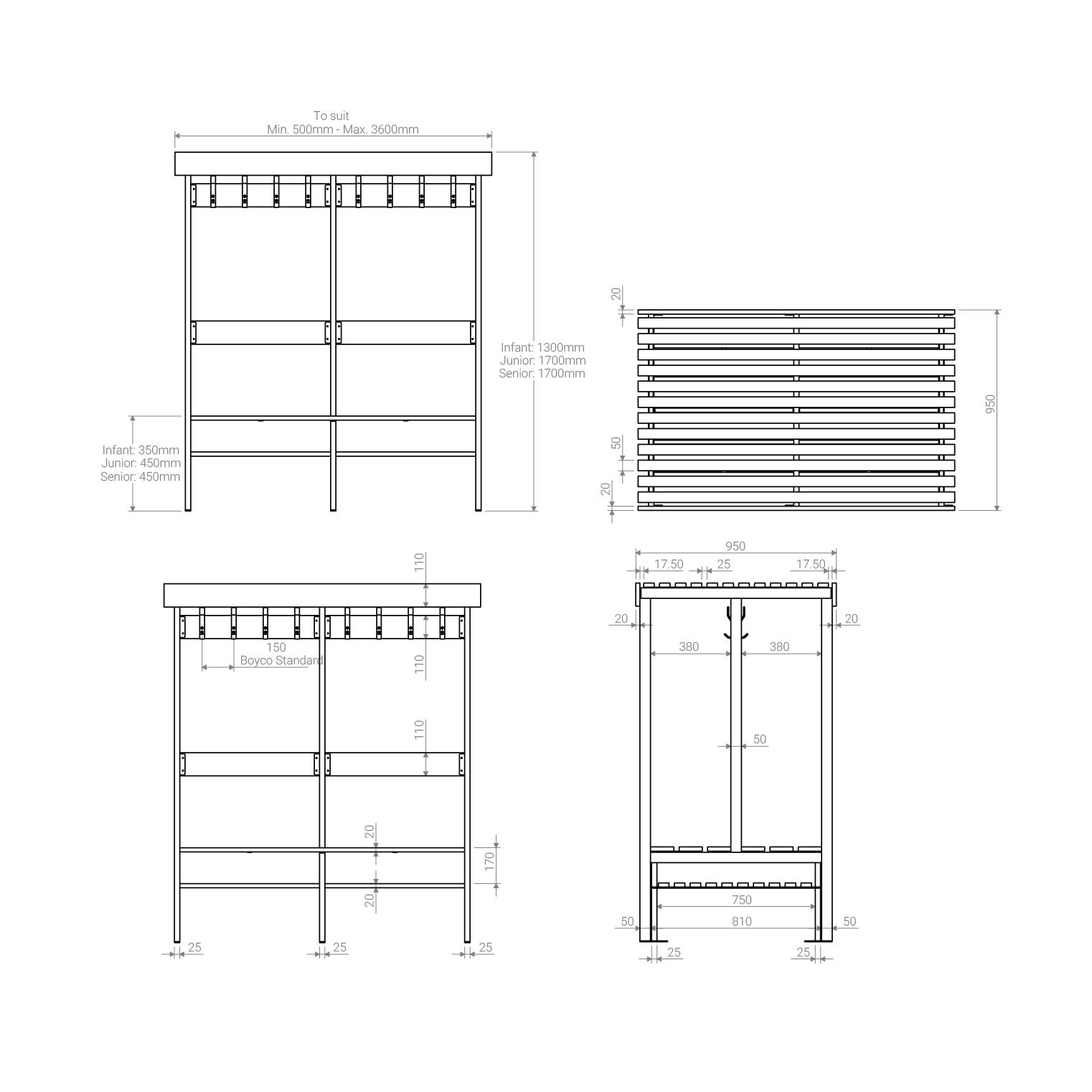 ShelfOver Full Island Bench Unit with Peg Rail & Backrest