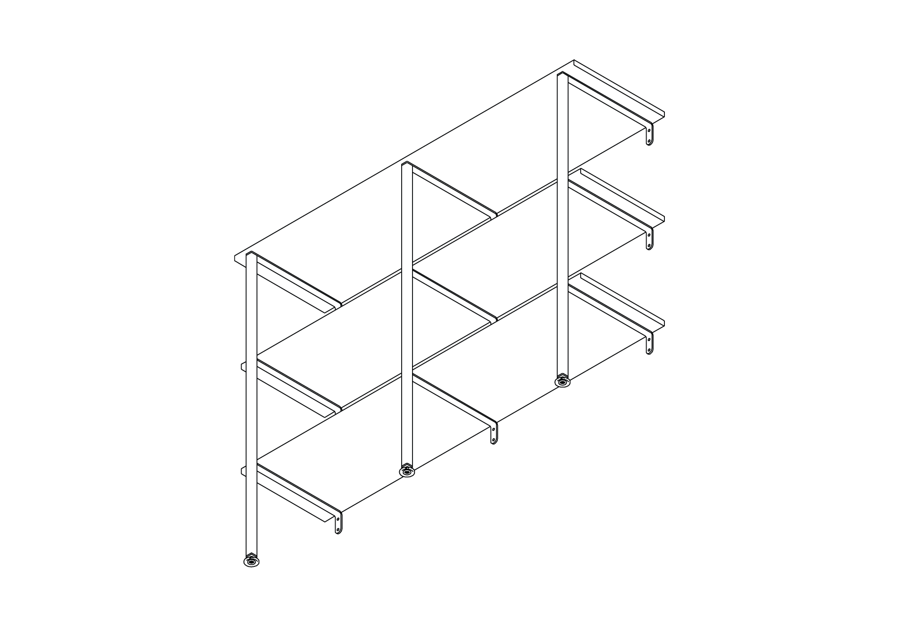 Three tier wall & floor fixed shelving system