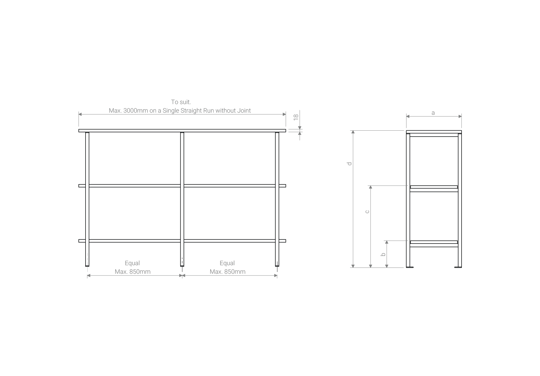 Three tier floor fixed shelving system