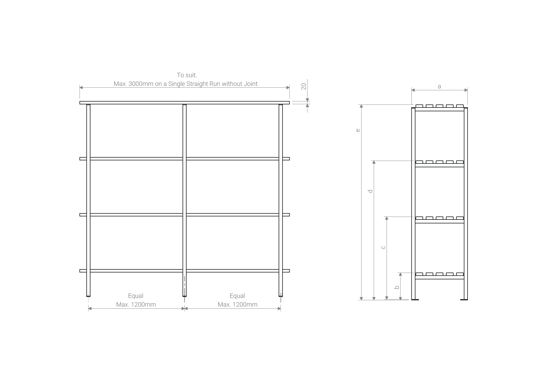 Four tier freestanding shelving system