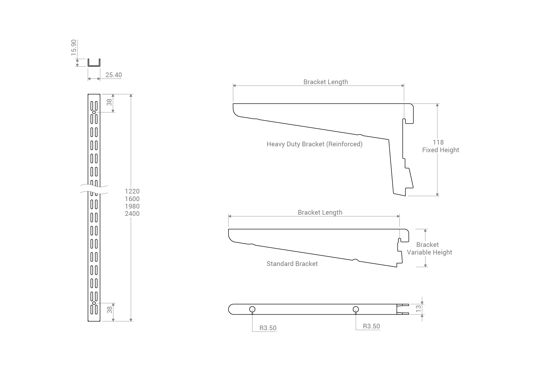 One tier adjustable shelving system