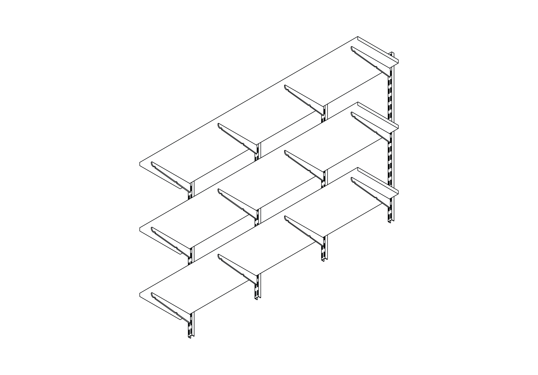 Three tier adjustable shelving system