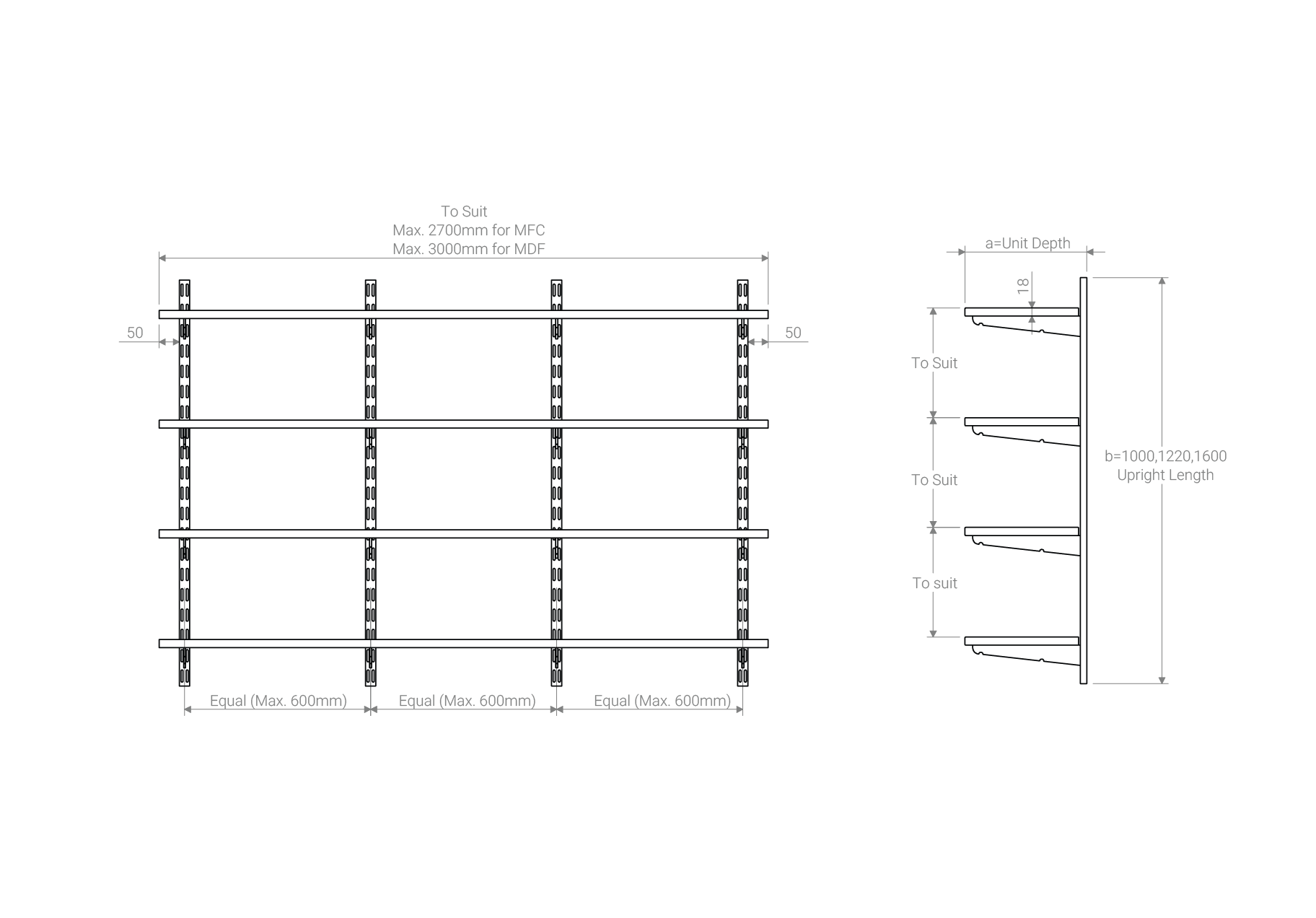 Four tier adjustable shelving system