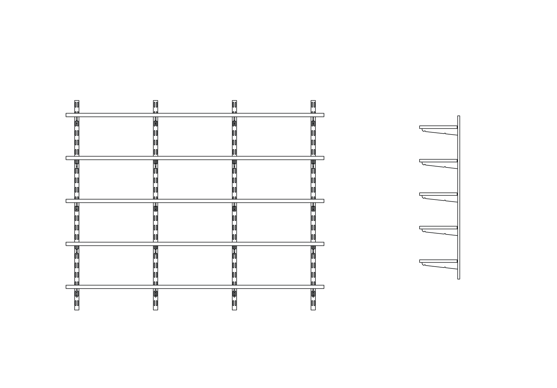 Five tier adjustable shelving system