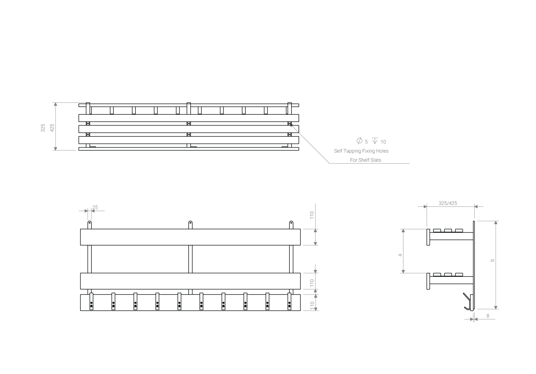 Double shelf over & peg rail, 325mm deep